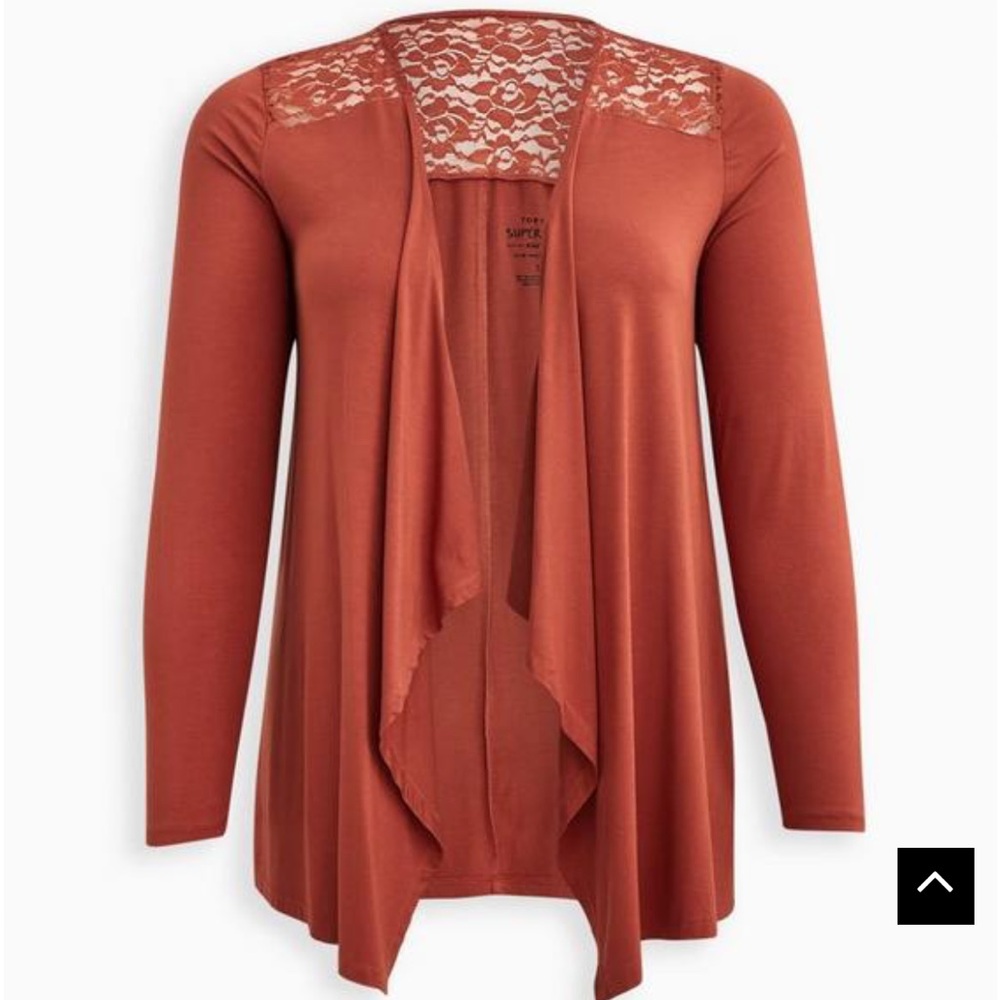 Torrid Spice Orange Super Soft Cardigan Drape Front Lace Yolk m, Sz 0X, NWT